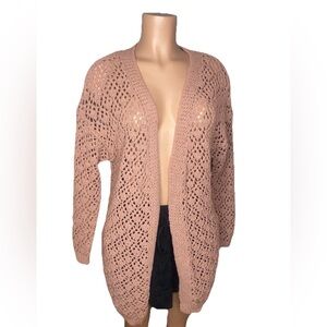 Moon & Madison Cream Crochet Open Knit Cardigan Medium Boho Lagenlook Hippie